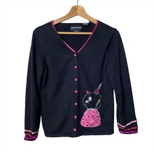 Michael Simon Black Pink Lipstick Purse button up sequin cardigan
